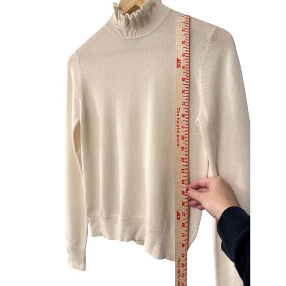 Nili Lotan XS Francis 100% Cashmere Ruffle Neck Sweater $640 Turtleneck Ivory - Picture 9 of 11